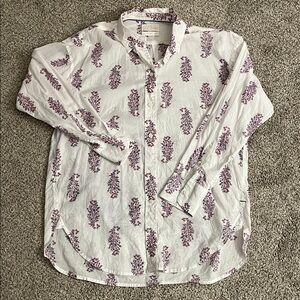 J. Crew White Shirt with Purple Botanical Print